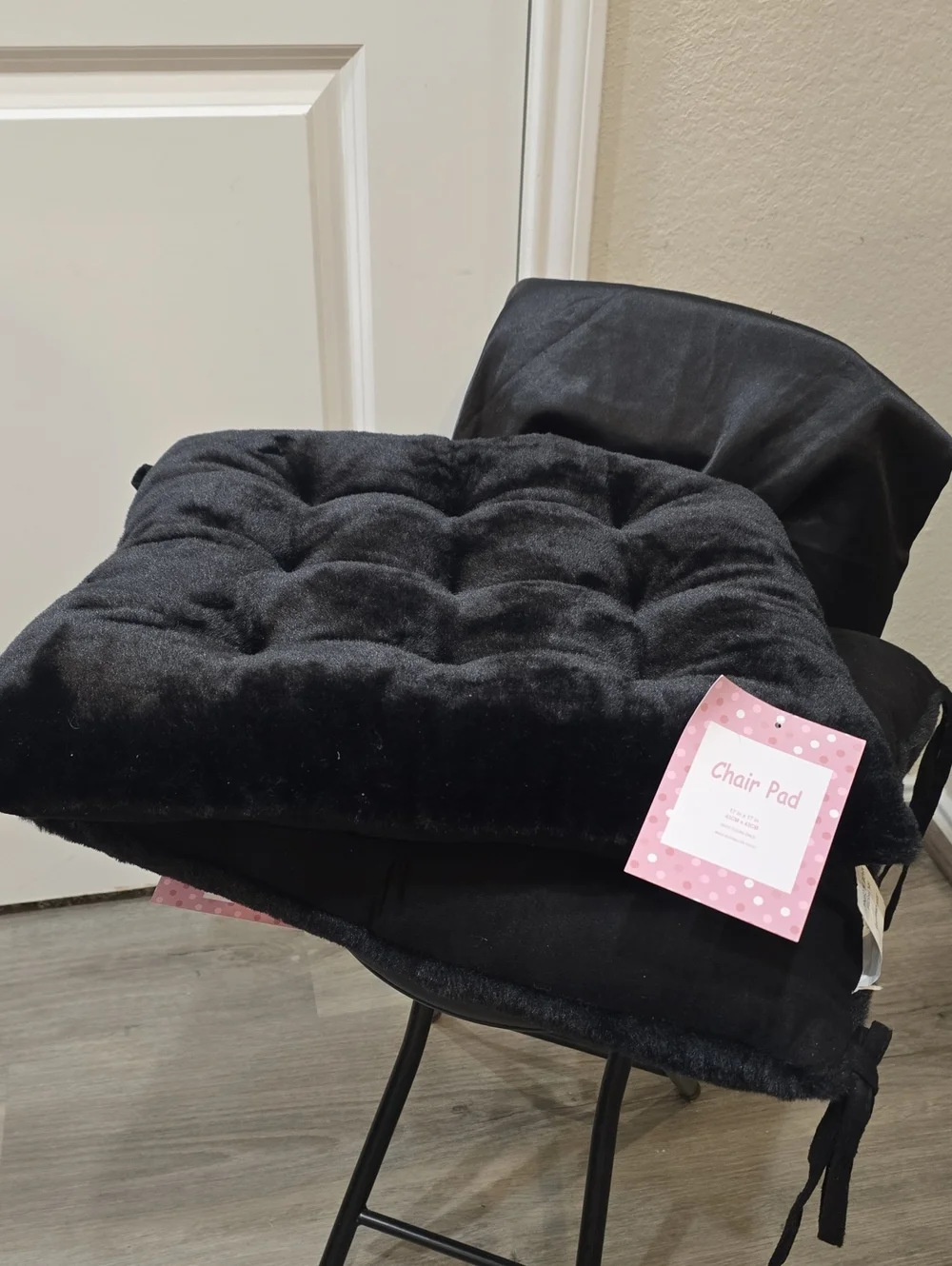 At Home Plush Faux Fur Reversible Tie Seat Cushions- Black
